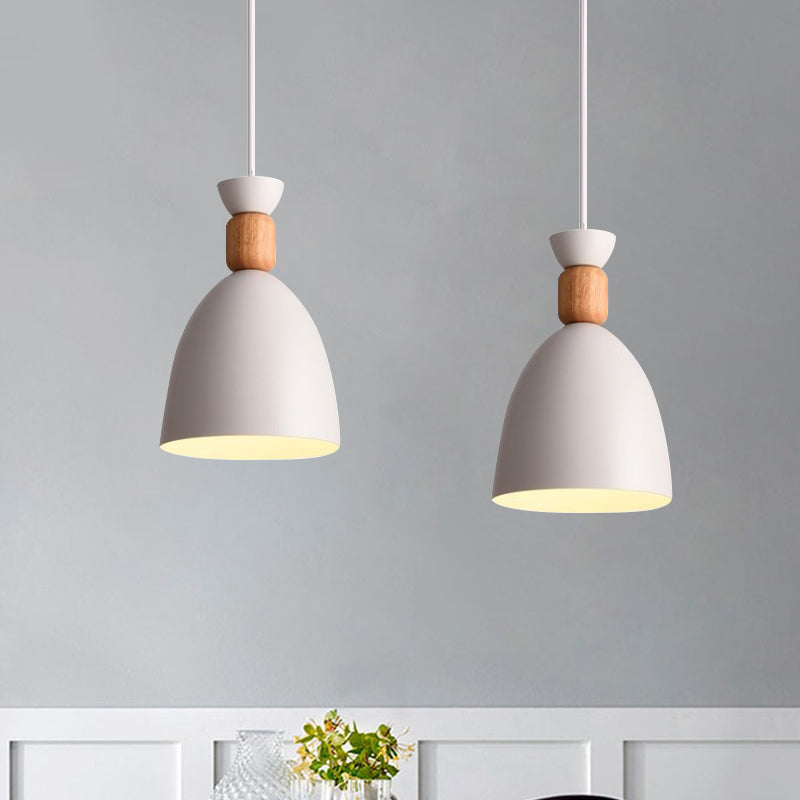 Macaron Style Dome Hanging Ceiling Light 1 Bulb Metal Pendant Light with Adjustable Cord in Grey/White/Green over Table White Clearhalo 'Ceiling Lights' 'Modern Pendants' 'Modern' 'Pendant Lights' 'Pendants' Lighting' 765213