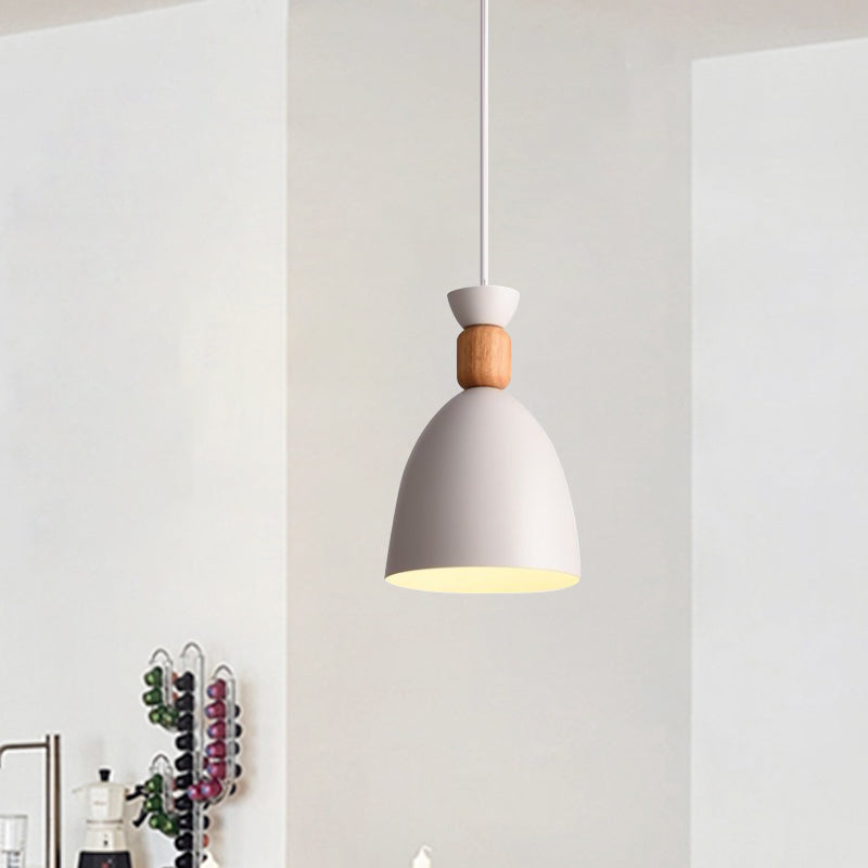 Macaron Style Dome Hanging Ceiling Light 1 Bulb Metal Pendant Light with Adjustable Cord in Grey/White/Green over Table Clearhalo 'Ceiling Lights' 'Modern Pendants' 'Modern' 'Pendant Lights' 'Pendants' Lighting' 765214