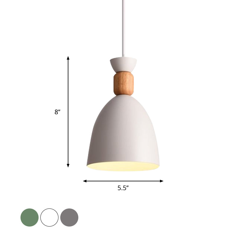 Macaron Style Dome Hanging Ceiling Light 1 Bulb Metal Pendant Light with Adjustable Cord in Grey/White/Green over Table Clearhalo 'Ceiling Lights' 'Modern Pendants' 'Modern' 'Pendant Lights' 'Pendants' Lighting' 765217