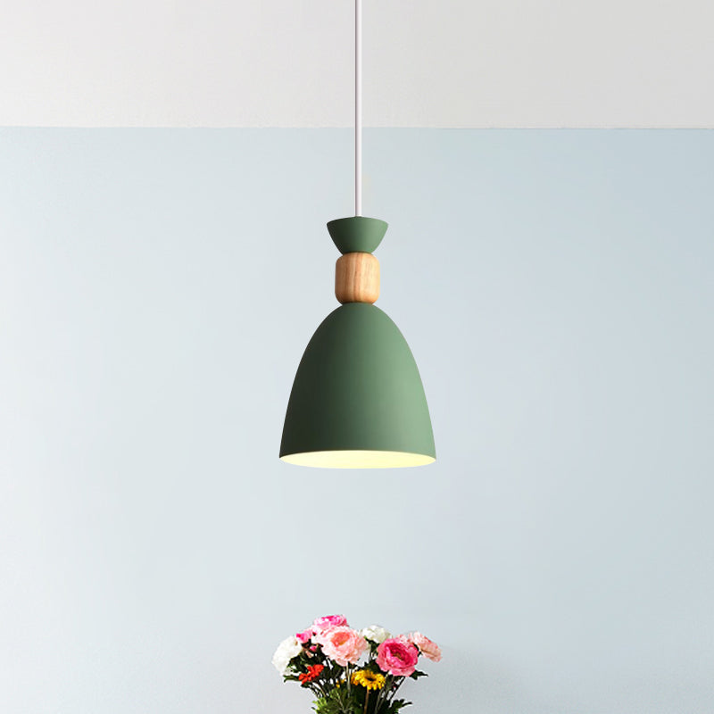 Macaron Style Dome Hanging Ceiling Light 1 Bulb Metal Pendant Light with Adjustable Cord in Grey/White/Green over Table Green Clearhalo 'Ceiling Lights' 'Modern Pendants' 'Modern' 'Pendant Lights' 'Pendants' Lighting' 765218