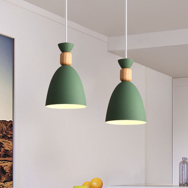 Macaron Style Dome Hanging Ceiling Light 1 Bulb Metal Pendant Light with Adjustable Cord in Grey/White/Green over Table Clearhalo 'Ceiling Lights' 'Modern Pendants' 'Modern' 'Pendant Lights' 'Pendants' Lighting' 765219