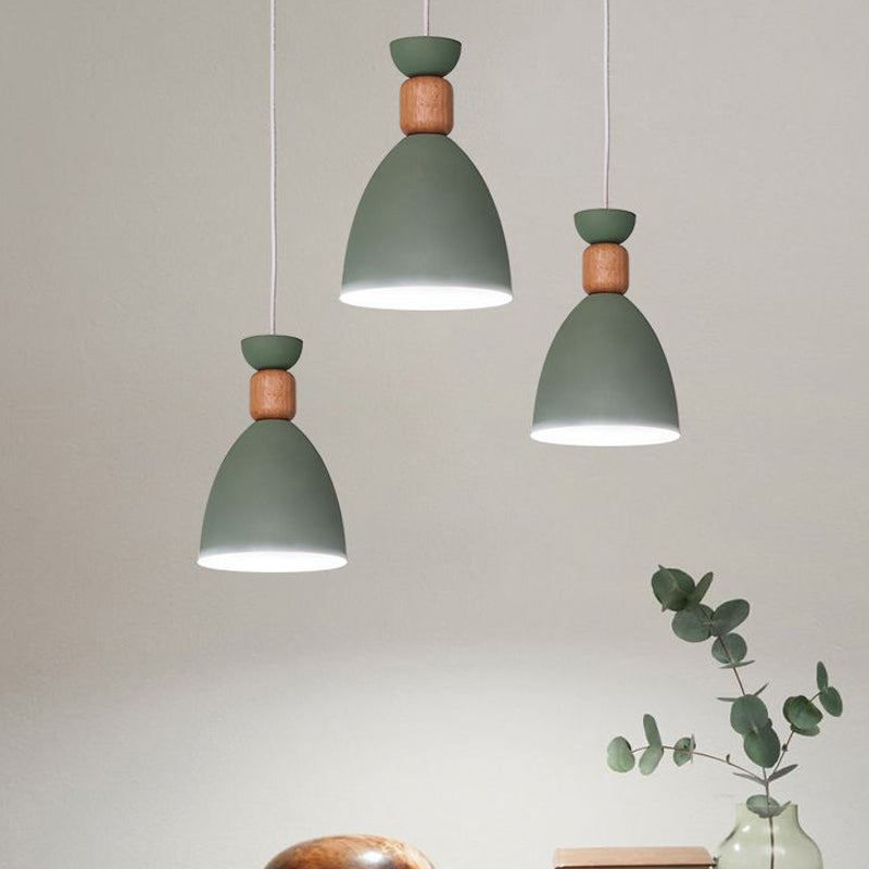 Macaron Style Dome Hanging Ceiling Light 1 Bulb Metal Pendant Light with Adjustable Cord in Grey/White/Green over Table Clearhalo 'Ceiling Lights' 'Modern Pendants' 'Modern' 'Pendant Lights' 'Pendants' Lighting' 765220