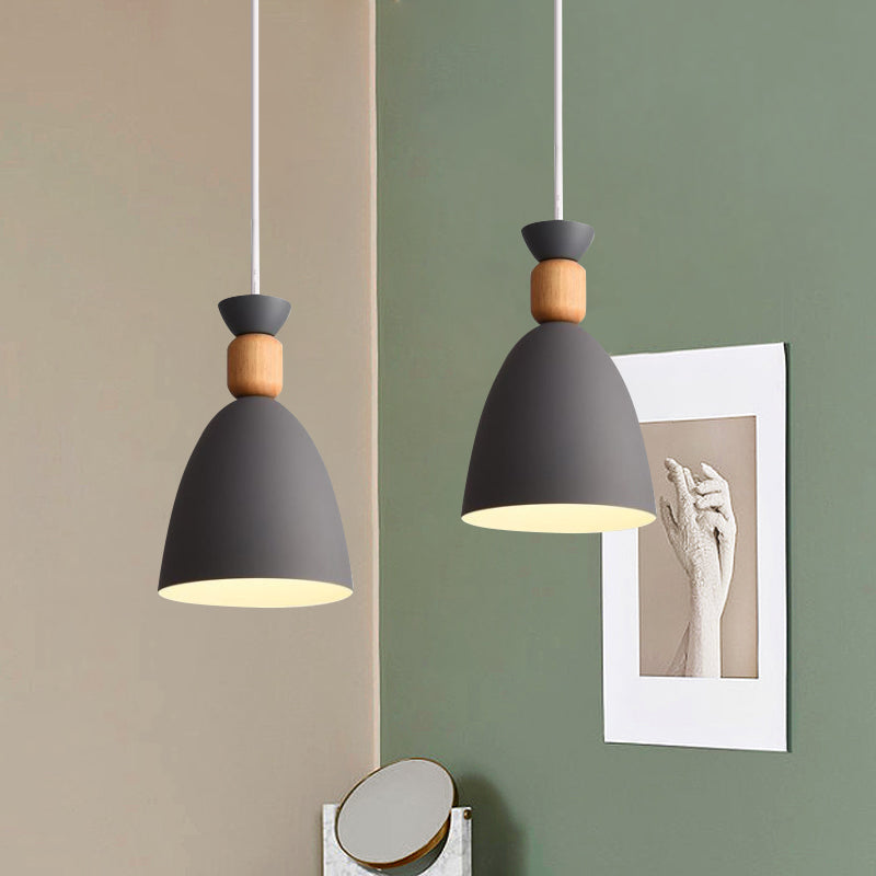 Macaron Style Dome Hanging Ceiling Light 1 Bulb Metal Pendant Light with Adjustable Cord in Grey/White/Green over Table Clearhalo 'Ceiling Lights' 'Modern Pendants' 'Modern' 'Pendant Lights' 'Pendants' Lighting' 765222