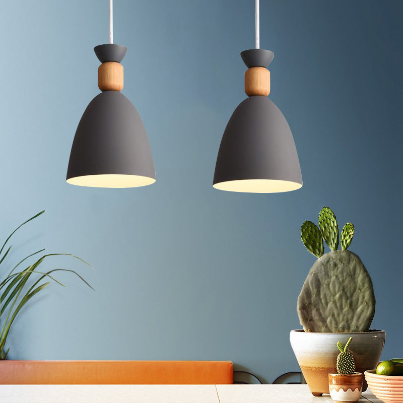 Macaron Style Dome Hanging Ceiling Light 1 Bulb Metal Pendant Light with Adjustable Cord in Grey/White/Green over Table Clearhalo 'Ceiling Lights' 'Modern Pendants' 'Modern' 'Pendant Lights' 'Pendants' Lighting' 765224