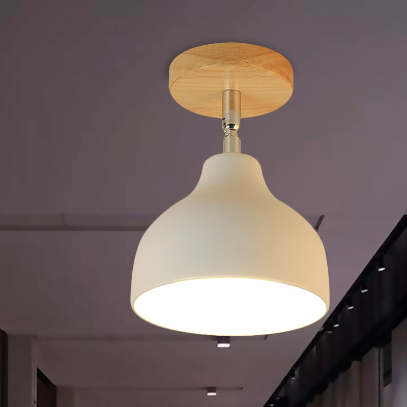 Modernist Domed Ceiling Mounted Light 1 Bulb Metal Angle Adjustable Semi Flush Ceiling Light in White/Pink White Clearhalo 'Ceiling Lights' 'Close To Ceiling Lights' 'Close to ceiling' 'Semi-flushmount' Lighting' 765257