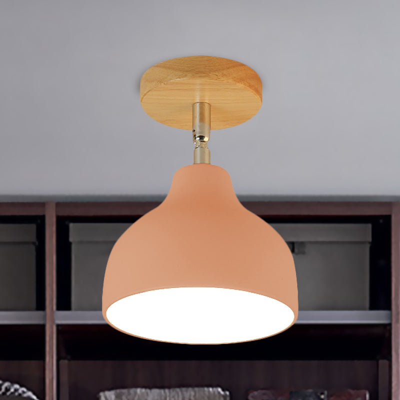 Modernist Domed Ceiling Mounted Light 1 Bulb Metal Angle Adjustable Semi Flush Ceiling Light in White/Pink Pink Clearhalo 'Ceiling Lights' 'Close To Ceiling Lights' 'Close to ceiling' 'Semi-flushmount' Lighting' 765266