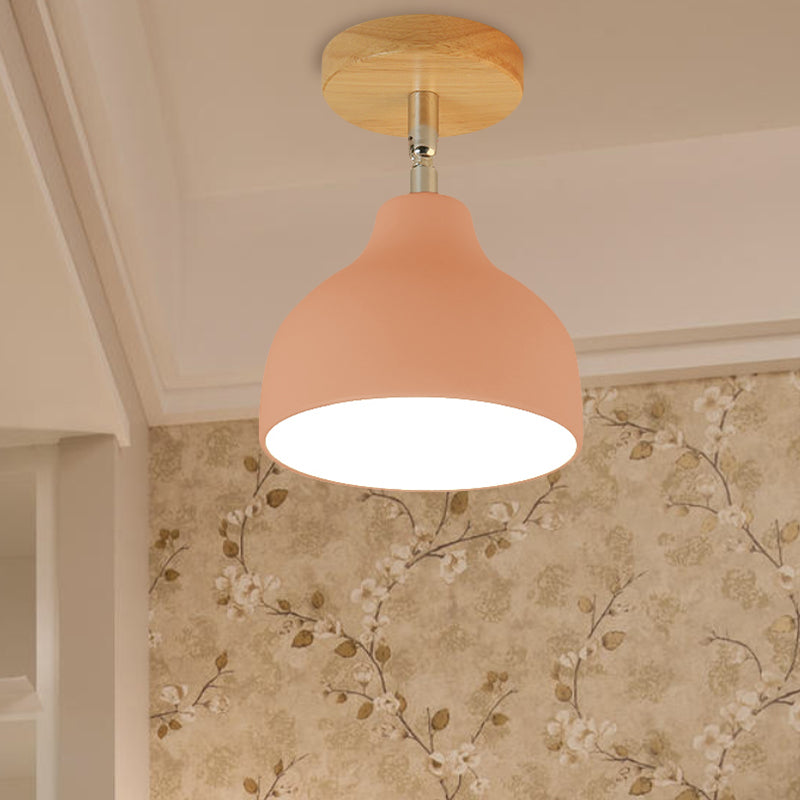 Modernist Domed Ceiling Mounted Light 1 Bulb Metal Angle Adjustable Semi Flush Ceiling Light in White/Pink Clearhalo 'Ceiling Lights' 'Close To Ceiling Lights' 'Close to ceiling' 'Semi-flushmount' Lighting' 765267