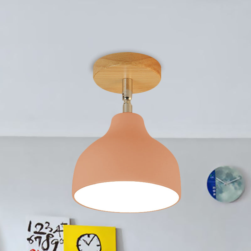 Modernist Domed Ceiling Mounted Light 1 Bulb Metal Angle Adjustable Semi Flush Ceiling Light in White/Pink Clearhalo 'Ceiling Lights' 'Close To Ceiling Lights' 'Close to ceiling' 'Semi-flushmount' Lighting' 765268