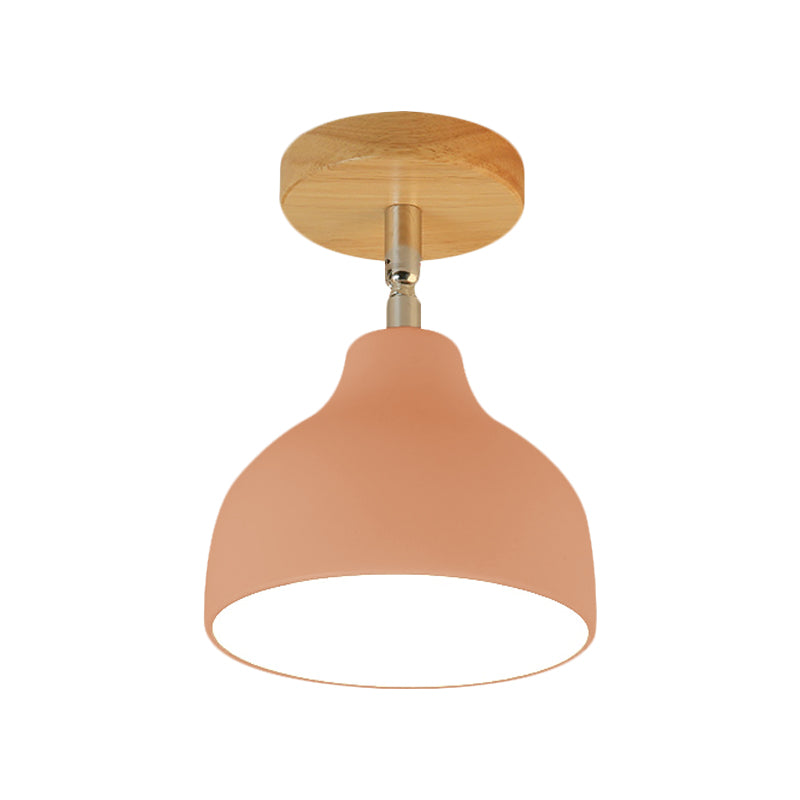 Modernist Domed Ceiling Mounted Light 1 Bulb Metal Angle Adjustable Semi Flush Ceiling Light in White/Pink Clearhalo 'Ceiling Lights' 'Close To Ceiling Lights' 'Close to ceiling' 'Semi-flushmount' Lighting' 765269