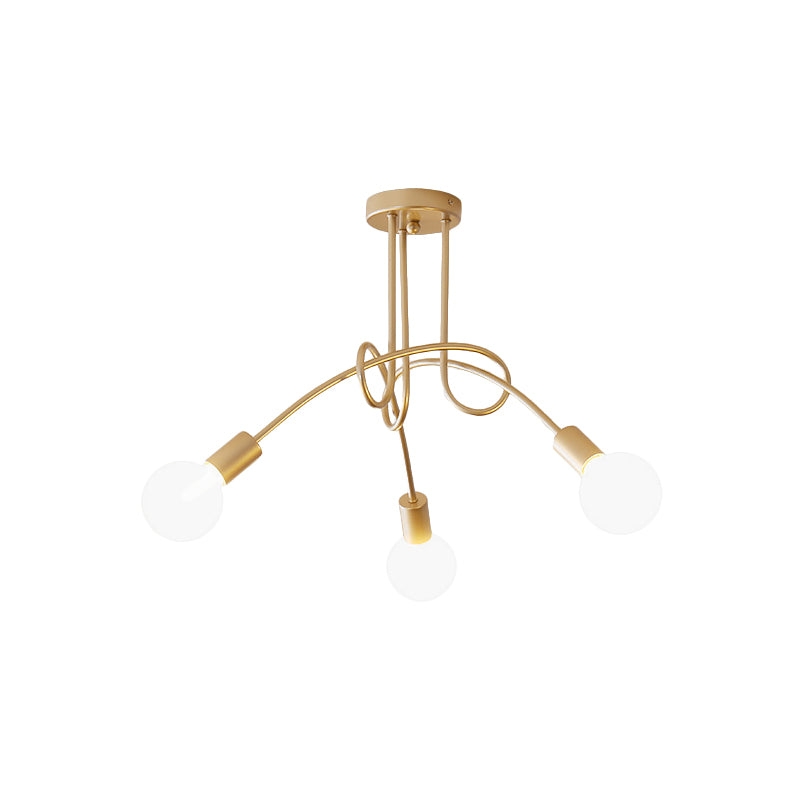 Industrial Style Twisted Semi Flush Mount Light 3-Light Metallic Ceiling Mounted Light with Bare Bulb in Brass Clearhalo 'Ceiling Lights' 'Close To Ceiling Lights' 'Close to ceiling' 'Semi-flushmount' Lighting' 765322