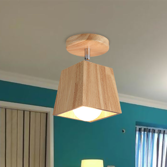 Rotatable Squared Wood Ceiling Mounted Fixture Modern 1 Light Foyer Semi Flush Light Fixture Clearhalo 'Ceiling Lights' 'Close To Ceiling Lights' 'Close to ceiling' 'Semi-flushmount' Lighting' 765330