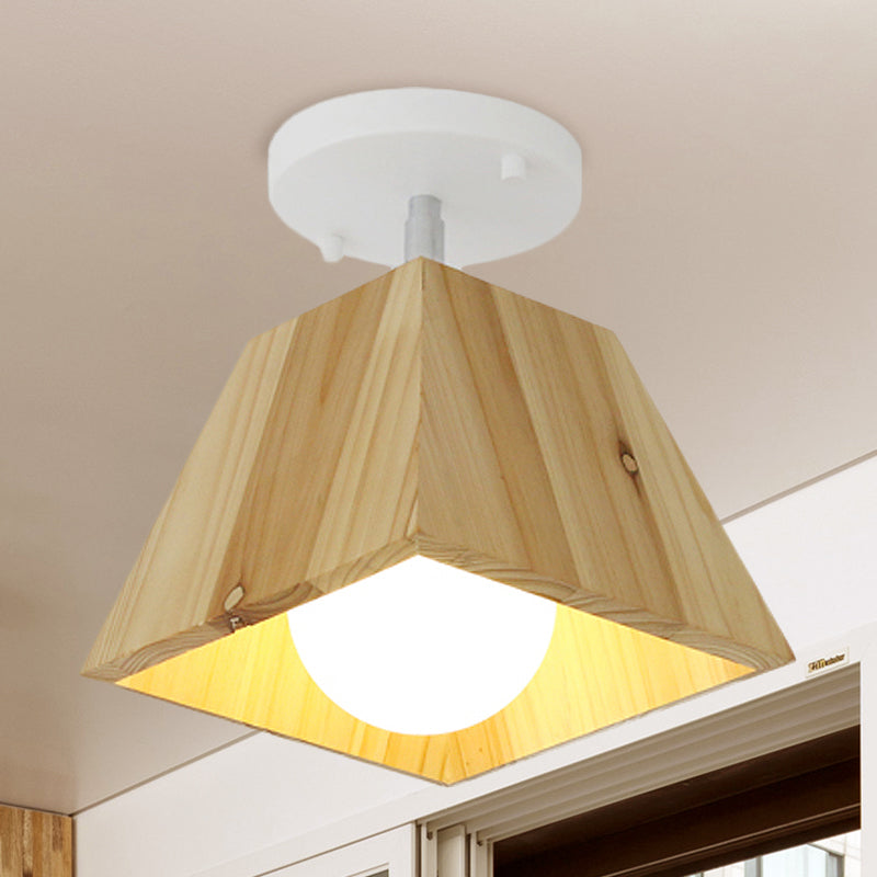 Contemporary Trapezoid Semi Flush Pendant Light 1/2/3-Head Wooden Ceiling Light Fixture in White Finish 1 White Clearhalo 'Ceiling Lights' 'Close To Ceiling Lights' 'Close to ceiling' 'Semi-flushmount' Lighting' 765349