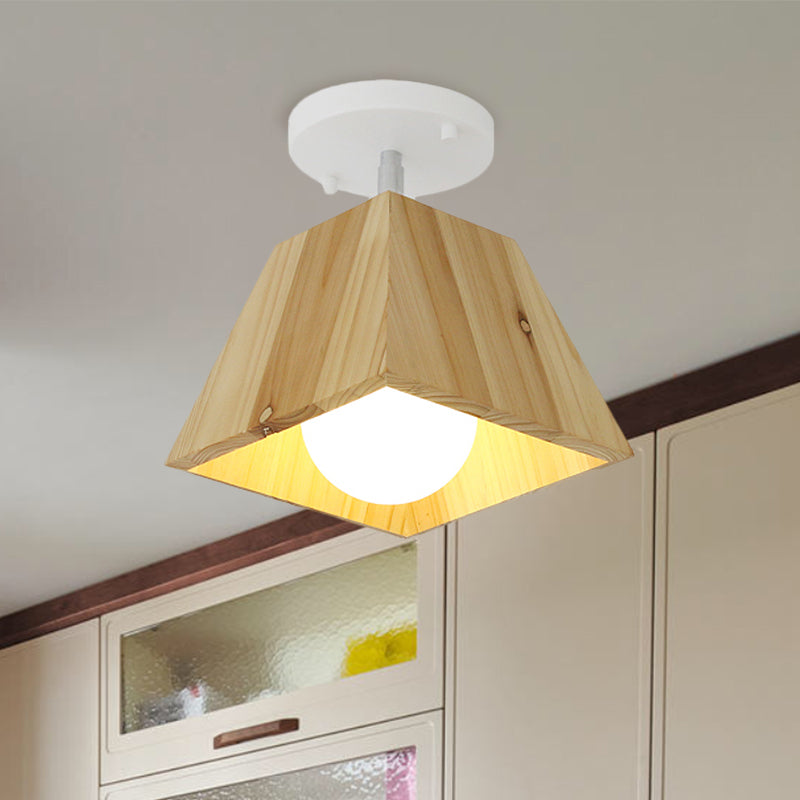 Contemporary Trapezoid Semi Flush Pendant Light 1/2/3-Head Wooden Ceiling Light Fixture in White Finish Clearhalo 'Ceiling Lights' 'Close To Ceiling Lights' 'Close to ceiling' 'Semi-flushmount' Lighting' 765350