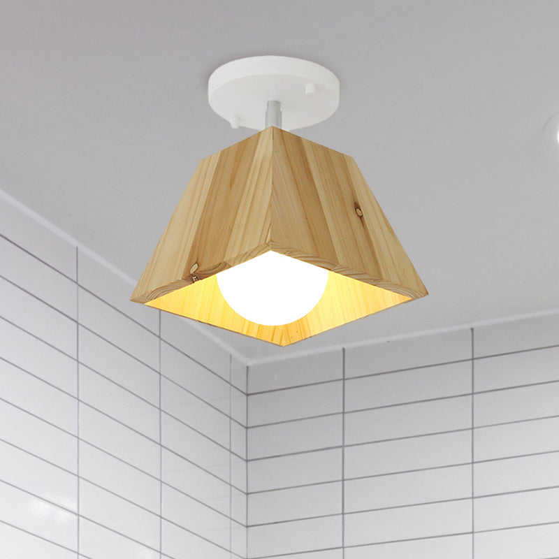 Contemporary Trapezoid Semi Flush Pendant Light 1/2/3-Head Wooden Ceiling Light Fixture in White Finish Clearhalo 'Ceiling Lights' 'Close To Ceiling Lights' 'Close to ceiling' 'Semi-flushmount' Lighting' 765351