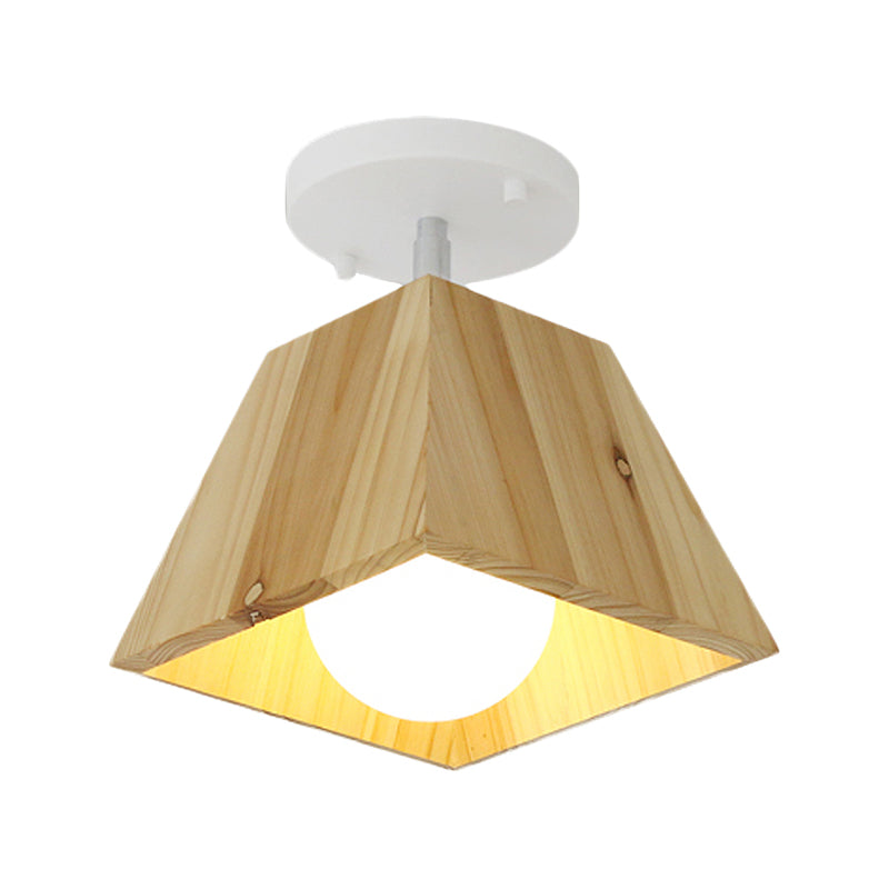 Contemporary Trapezoid Semi Flush Pendant Light 1/2/3-Head Wooden Ceiling Light Fixture in White Finish Clearhalo 'Ceiling Lights' 'Close To Ceiling Lights' 'Close to ceiling' 'Semi-flushmount' Lighting' 765352