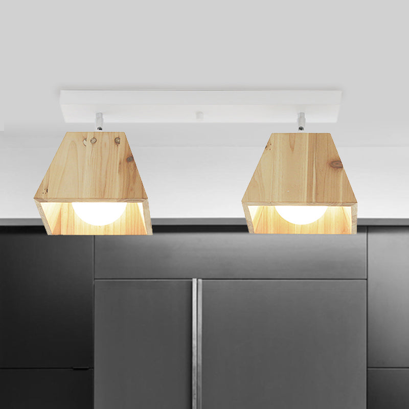 Contemporary Trapezoid Semi Flush Pendant Light 1/2/3-Head Wooden Ceiling Light Fixture in White Finish 2 White Clearhalo 'Ceiling Lights' 'Close To Ceiling Lights' 'Close to ceiling' 'Semi-flushmount' Lighting' 765354