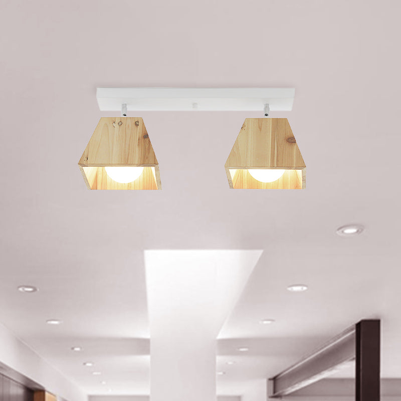 Contemporary Trapezoid Semi Flush Pendant Light 1/2/3-Head Wooden Ceiling Light Fixture in White Finish Clearhalo 'Ceiling Lights' 'Close To Ceiling Lights' 'Close to ceiling' 'Semi-flushmount' Lighting' 765355