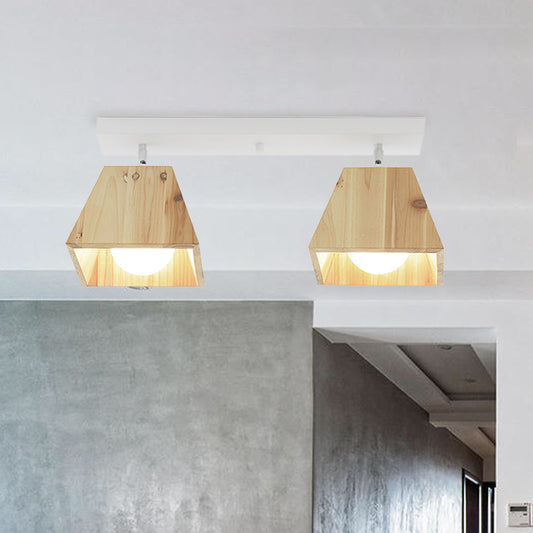 Contemporary Trapezoid Semi Flush Pendant Light 1/2/3-Head Wooden Ceiling Light Fixture in White Finish Clearhalo 'Ceiling Lights' 'Close To Ceiling Lights' 'Close to ceiling' 'Semi-flushmount' Lighting' 765356