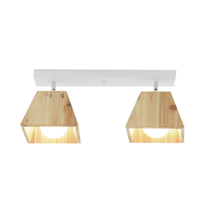 Contemporary Trapezoid Semi Flush Pendant Light 1/2/3-Head Wooden Ceiling Light Fixture in White Finish Clearhalo 'Ceiling Lights' 'Close To Ceiling Lights' 'Close to ceiling' 'Semi-flushmount' Lighting' 765357