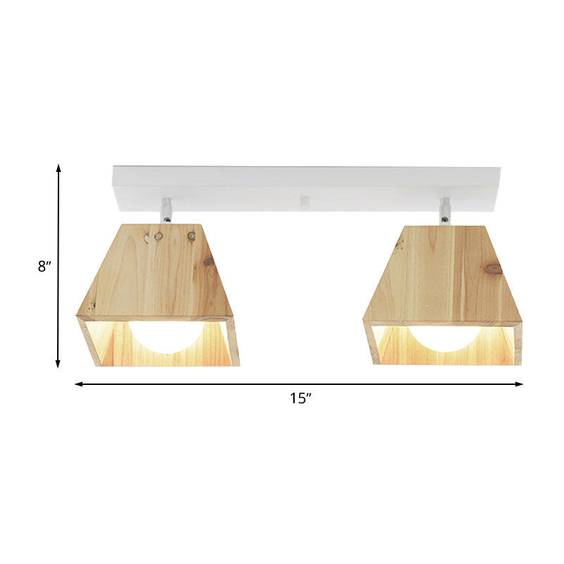 Contemporary Trapezoid Semi Flush Pendant Light 1/2/3-Head Wooden Ceiling Light Fixture in White Finish Clearhalo 'Ceiling Lights' 'Close To Ceiling Lights' 'Close to ceiling' 'Semi-flushmount' Lighting' 765358