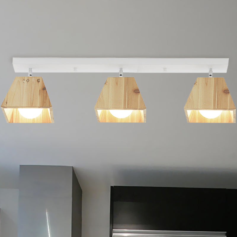 Contemporary Trapezoid Semi Flush Pendant Light 1/2/3-Head Wooden Ceiling Light Fixture in White Finish 3 White Clearhalo 'Ceiling Lights' 'Close To Ceiling Lights' 'Close to ceiling' 'Semi-flushmount' Lighting' 765359