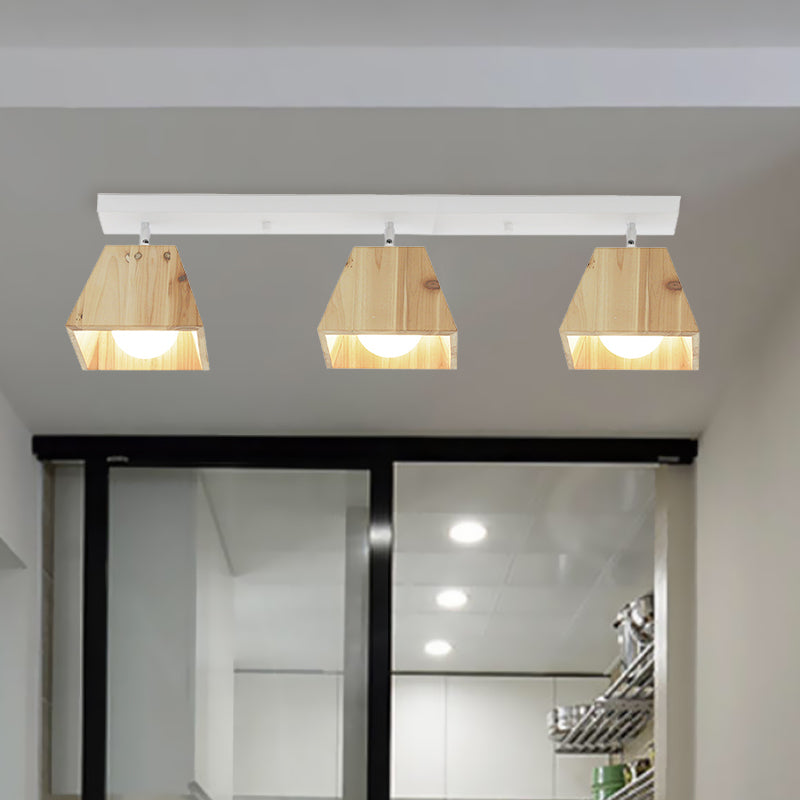 Contemporary Trapezoid Semi Flush Pendant Light 1/2/3-Head Wooden Ceiling Light Fixture in White Finish Clearhalo 'Ceiling Lights' 'Close To Ceiling Lights' 'Close to ceiling' 'Semi-flushmount' Lighting' 765360