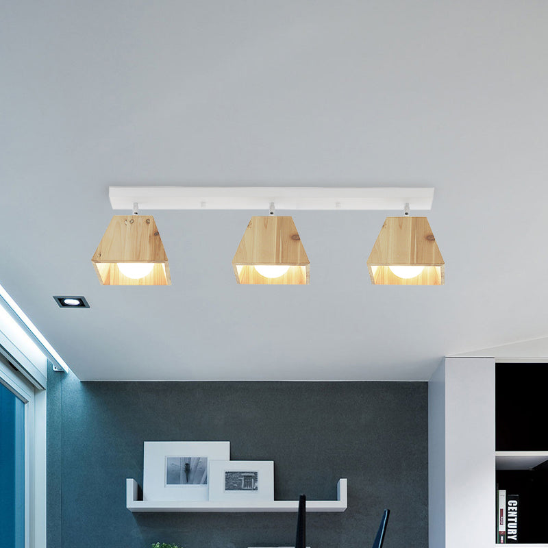 Contemporary Trapezoid Semi Flush Pendant Light 1/2/3-Head Wooden Ceiling Light Fixture in White Finish Clearhalo 'Ceiling Lights' 'Close To Ceiling Lights' 'Close to ceiling' 'Semi-flushmount' Lighting' 765361