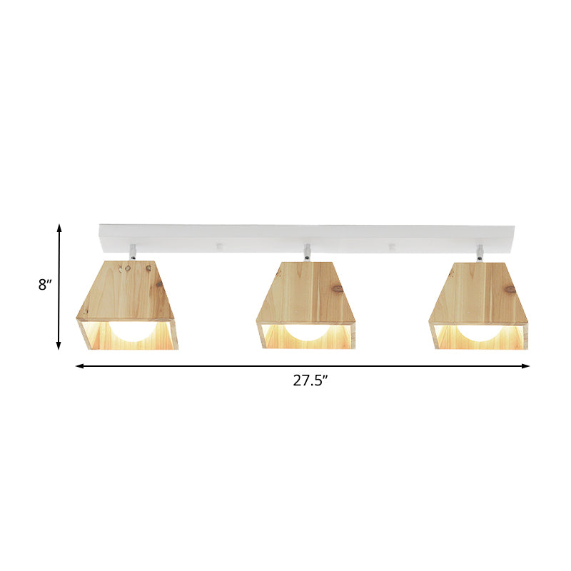 Contemporary Trapezoid Semi Flush Pendant Light 1/2/3-Head Wooden Ceiling Light Fixture in White Finish Clearhalo 'Ceiling Lights' 'Close To Ceiling Lights' 'Close to ceiling' 'Semi-flushmount' Lighting' 765363