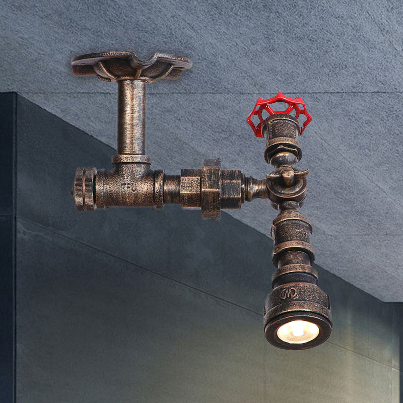 Steampunk Semi-Flush Mount Metal 1 Light Pipe Semi Flush Mount Light for Indoor Bronze Clearhalo 'Ceiling Lights' 'Close To Ceiling Lights' 'Close to ceiling' Lighting' 765379