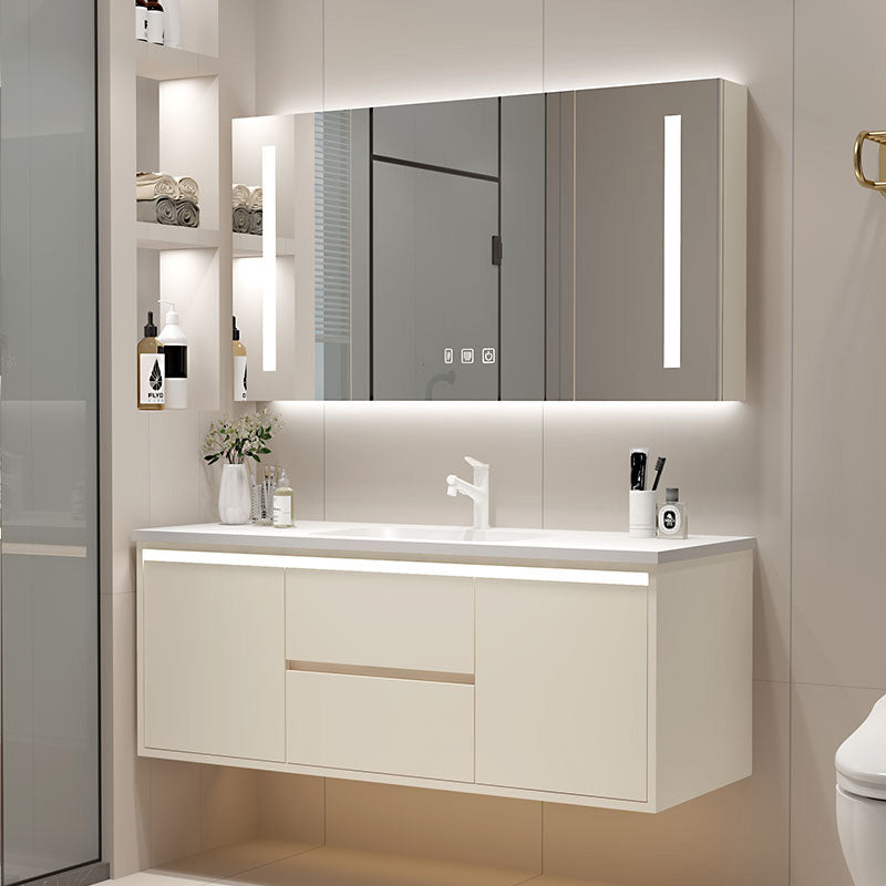 Wall Mount Wood Sink Vanity Modern Bathroom Vanity Set with Mirror Clearhalo 'Bathroom Remodel & Bathroom Fixtures' 'Bathroom Vanities' 'bathroom_vanities' 'Home Improvement' 'home_improvement' 'home_improvement_bathroom_vanities' 7667250