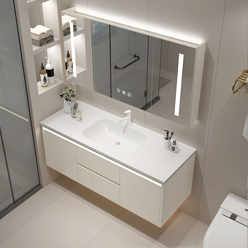 Wall Mount Wood Sink Vanity Modern Bathroom Vanity Set with Mirror Clearhalo 'Bathroom Remodel & Bathroom Fixtures' 'Bathroom Vanities' 'bathroom_vanities' 'Home Improvement' 'home_improvement' 'home_improvement_bathroom_vanities' 7667257