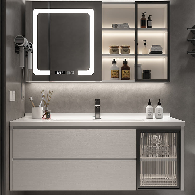 Wood Glam Sink Vanity Freestanding Bathroom Sink Vanity with Mirror Clearhalo 'Bathroom Remodel & Bathroom Fixtures' 'Bathroom Vanities' 'bathroom_vanities' 'Home Improvement' 'home_improvement' 'home_improvement_bathroom_vanities' 7667272
