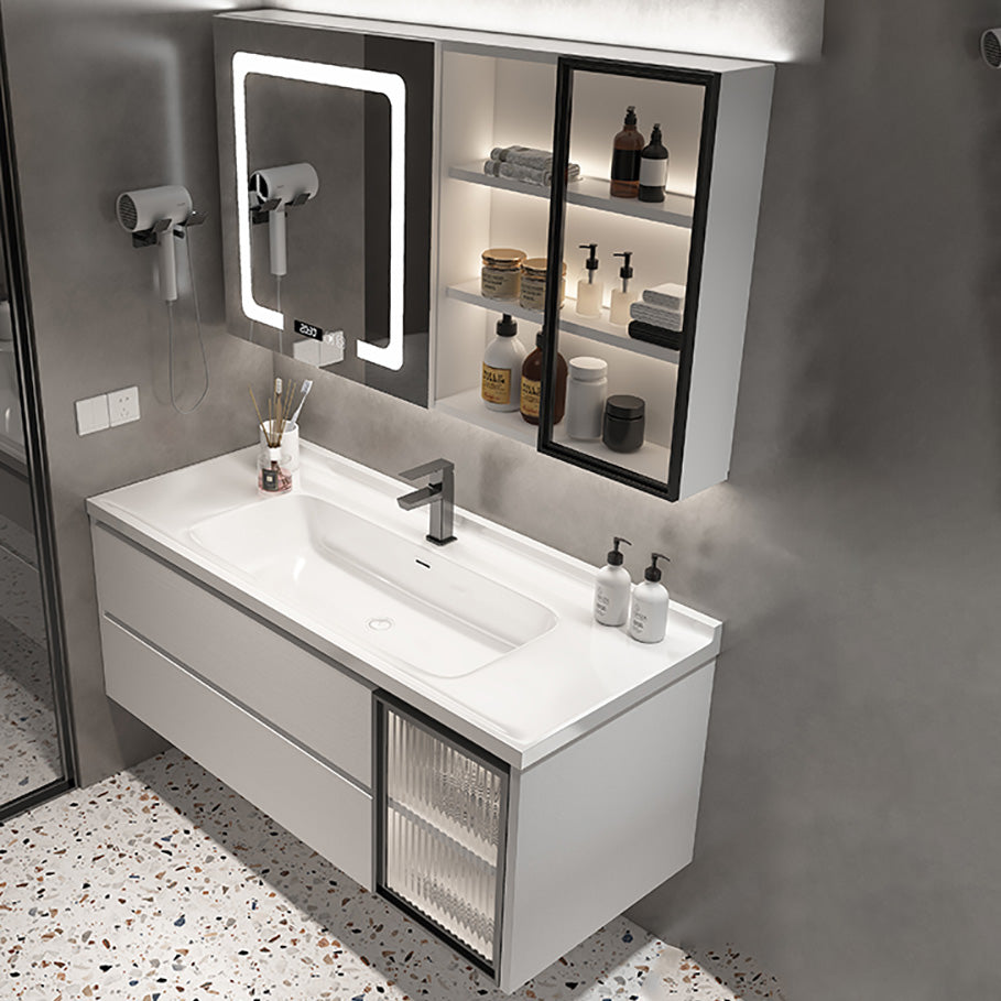 Wood Glam Sink Vanity Freestanding Bathroom Sink Vanity with Mirror Clearhalo 'Bathroom Remodel & Bathroom Fixtures' 'Bathroom Vanities' 'bathroom_vanities' 'Home Improvement' 'home_improvement' 'home_improvement_bathroom_vanities' 7667277