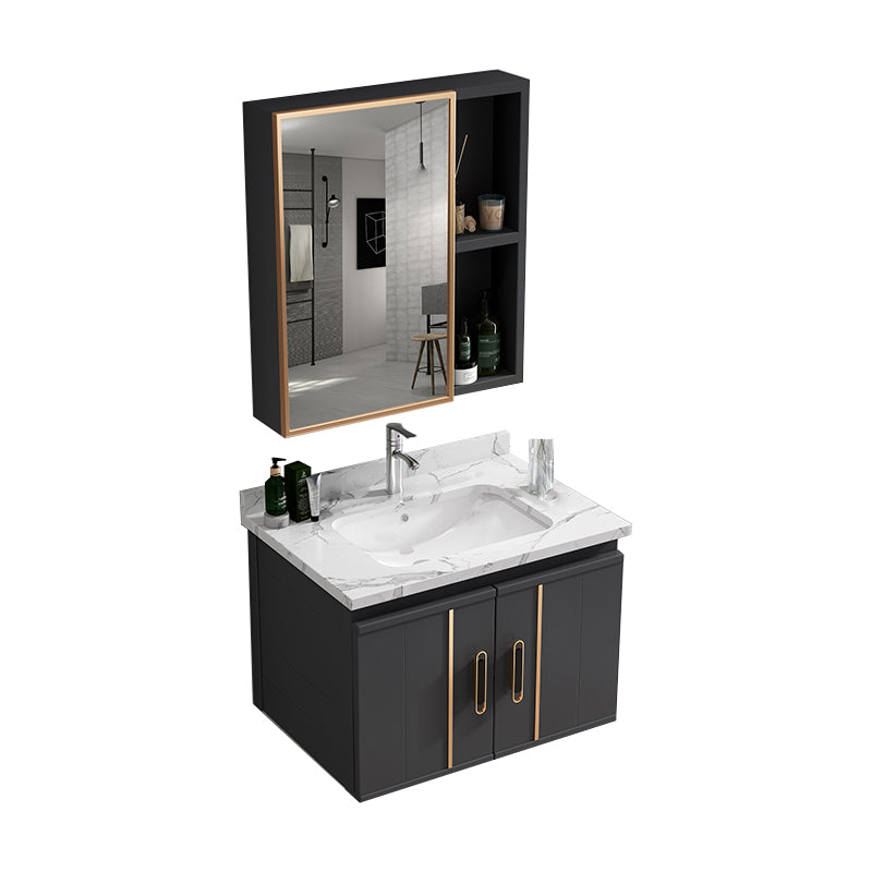 Wall Mount Bathroom Sink Vanity Glam Bathroom Vanity with Mirror Vanity & Faucet & Mirror Cabinet 23.6"L x 18.5"W x 17.7"H White Clearhalo 'Bathroom Remodel & Bathroom Fixtures' 'Bathroom Vanities' 'bathroom_vanities' 'Home Improvement' 'home_improvement' 'home_improvement_bathroom_vanities' 7667393