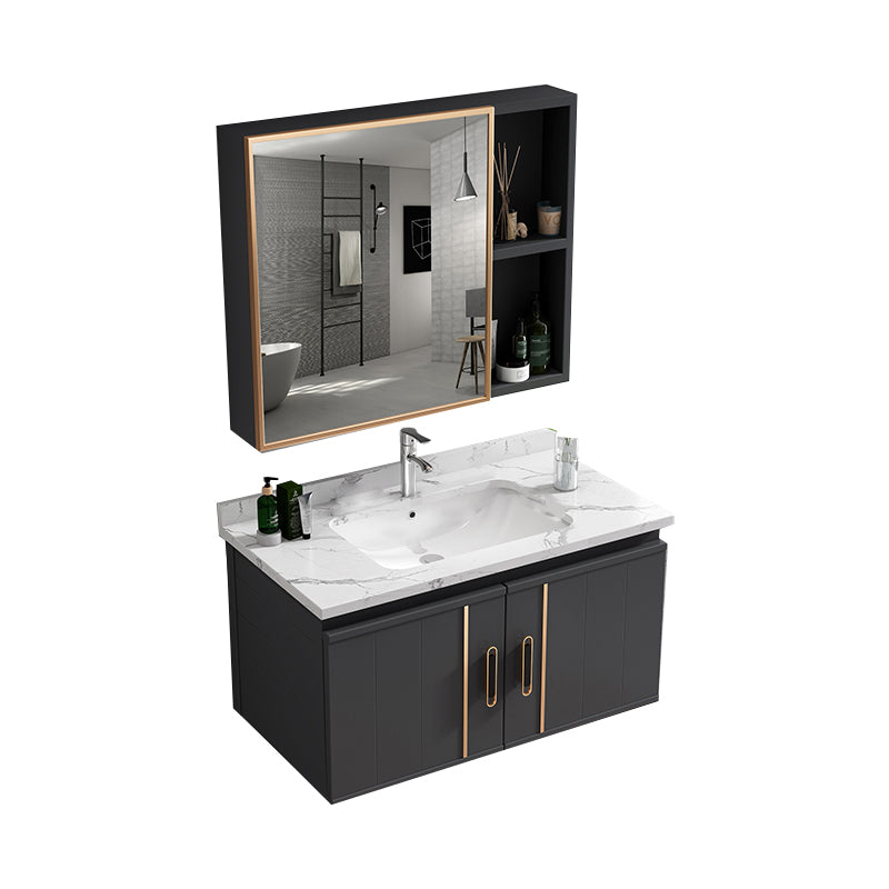 Wall Mount Bathroom Sink Vanity Glam Bathroom Vanity with Mirror Vanity & Faucet & Mirror Cabinet 27.6"L x 18.5"W x 17.7"H White Clearhalo 'Bathroom Remodel & Bathroom Fixtures' 'Bathroom Vanities' 'bathroom_vanities' 'Home Improvement' 'home_improvement' 'home_improvement_bathroom_vanities' 7667394