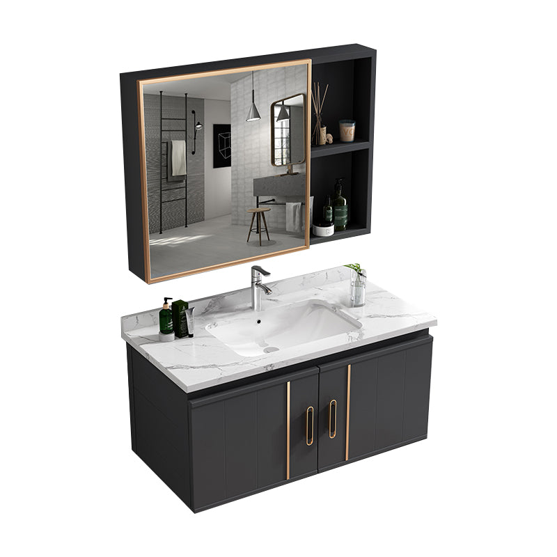 Wall Mount Bathroom Sink Vanity Glam Bathroom Vanity with Mirror Vanity & Faucet & Mirror Cabinet 31.5"L x 18.5"W x 17.7"H White Clearhalo 'Bathroom Remodel & Bathroom Fixtures' 'Bathroom Vanities' 'bathroom_vanities' 'Home Improvement' 'home_improvement' 'home_improvement_bathroom_vanities' 7667396