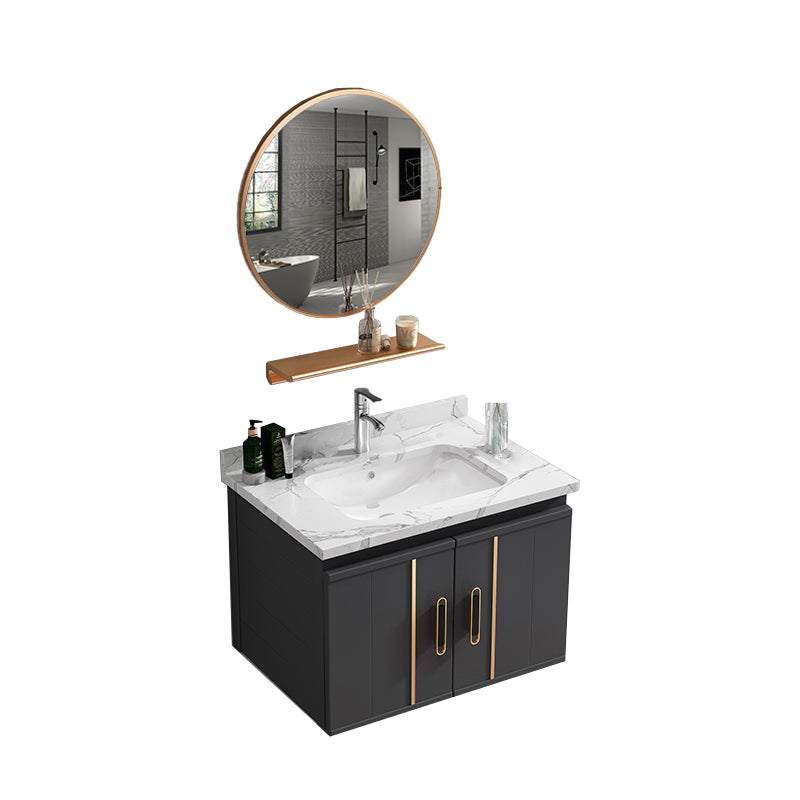 Wall Mount Bathroom Sink Vanity Glam Bathroom Vanity with Mirror Vanity & Faucet & Mirrors 23.6"L x 18.5"W x 17.7"H White Clearhalo 'Bathroom Remodel & Bathroom Fixtures' 'Bathroom Vanities' 'bathroom_vanities' 'Home Improvement' 'home_improvement' 'home_improvement_bathroom_vanities' 7667405