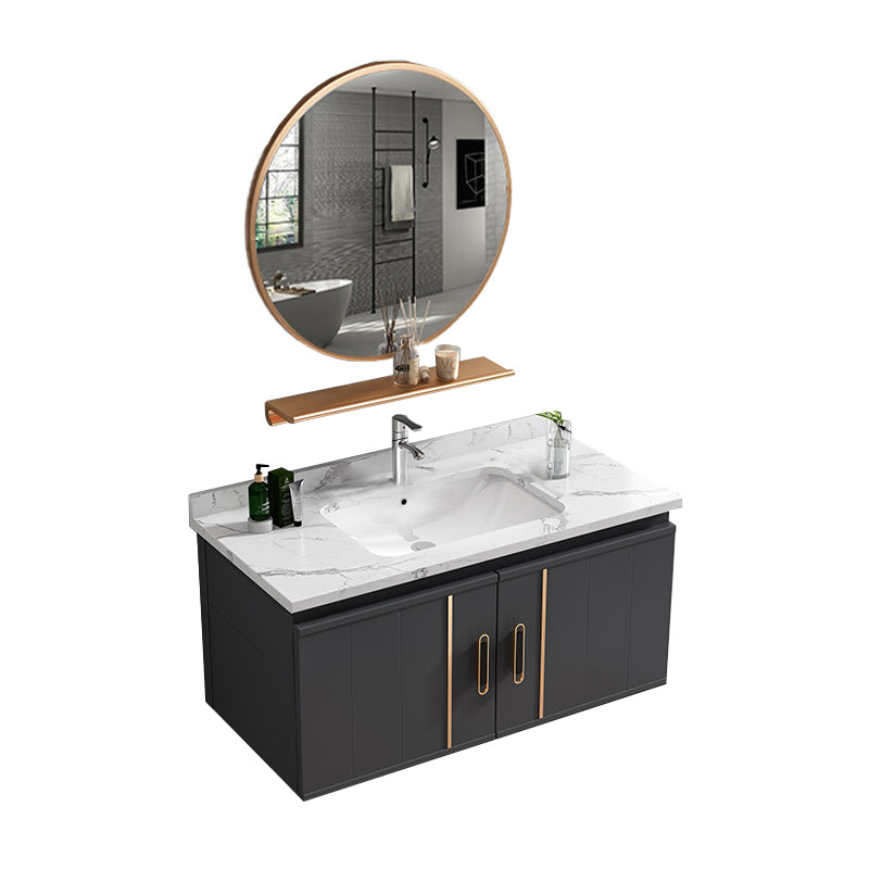 Wall Mount Bathroom Sink Vanity Glam Bathroom Vanity with Mirror Vanity & Faucet & Mirrors 31.5"L x 18.5"W x 17.7"H White Clearhalo 'Bathroom Remodel & Bathroom Fixtures' 'Bathroom Vanities' 'bathroom_vanities' 'Home Improvement' 'home_improvement' 'home_improvement_bathroom_vanities' 7667409