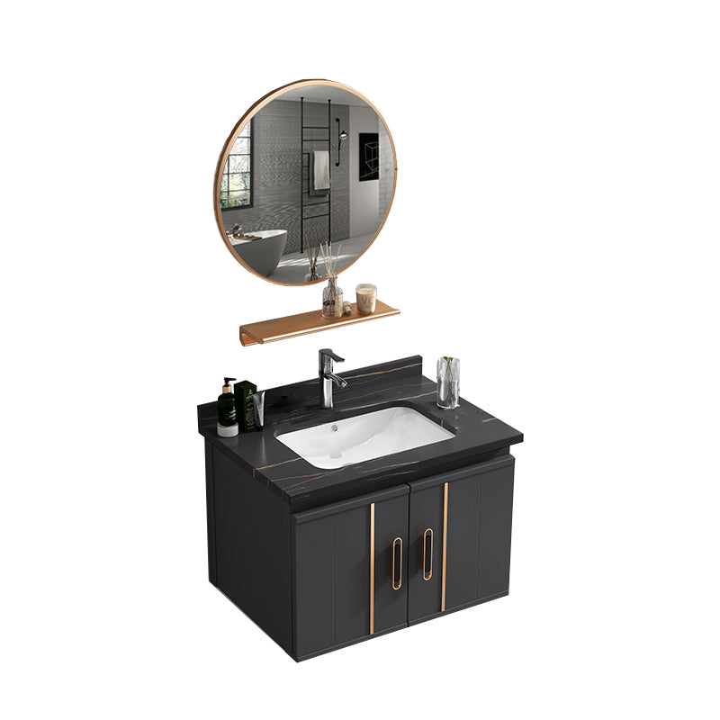 Wall Mount Bathroom Sink Vanity Glam Bathroom Vanity with Mirror Vanity & Faucet & Mirrors 23.6"L x 18.5"W x 17.7"H Black Clearhalo 'Bathroom Remodel & Bathroom Fixtures' 'Bathroom Vanities' 'bathroom_vanities' 'Home Improvement' 'home_improvement' 'home_improvement_bathroom_vanities' 7667410