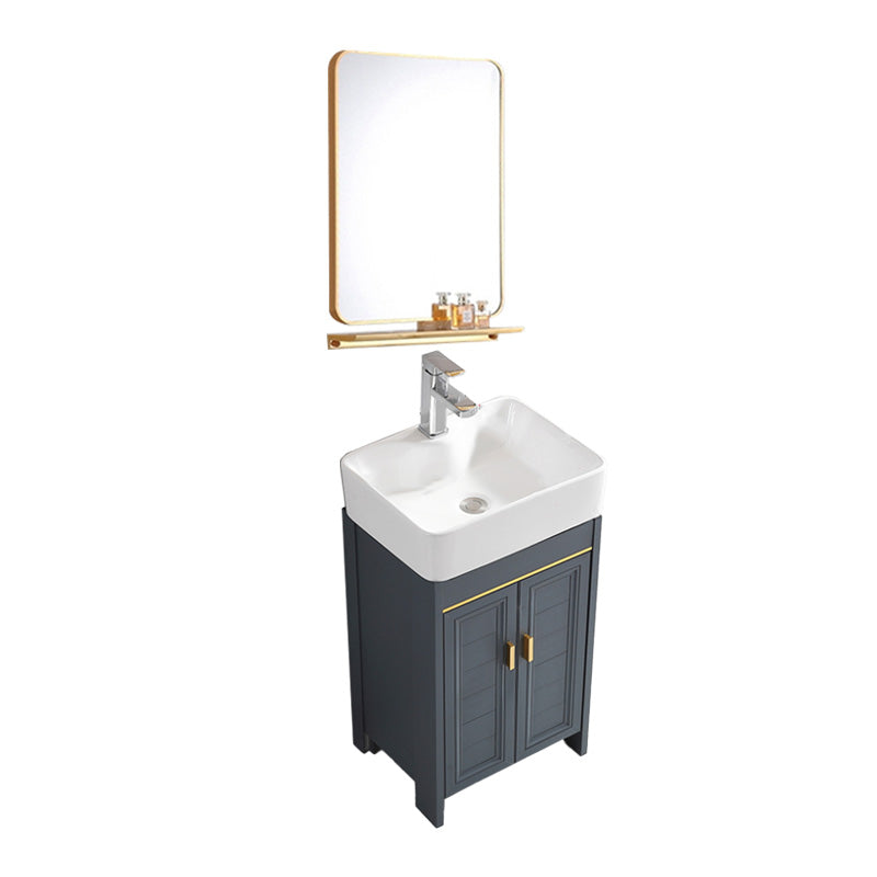 Glam Metal Sink Vanity Freestanding Single-Sink Bathroom Sink Vanity Vanity & Faucet & Square Mirror 19"L x 15"W x 32"H Clearhalo 'Bathroom Remodel & Bathroom Fixtures' 'Bathroom Vanities' 'bathroom_vanities' 'Home Improvement' 'home_improvement' 'home_improvement_bathroom_vanities' 7667427