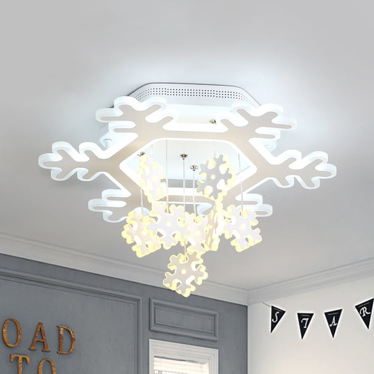 Modern White LED Flushmount Light Snowflake Acrylic Ceiling Light in White for Kindergarten White White Clearhalo 'Ceiling Lights' 'Close To Ceiling Lights' 'Close to ceiling' 'Semi-flushmount' Lighting' 76682