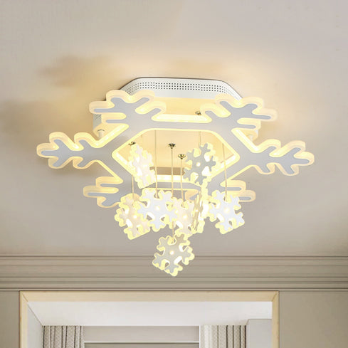 Modern White LED Flushmount Light Snowflake Acrylic Ceiling Light in White for Kindergarten White Warm Clearhalo 'Ceiling Lights' 'Close To Ceiling Lights' 'Close to ceiling' 'Semi-flushmount' Lighting' 76684