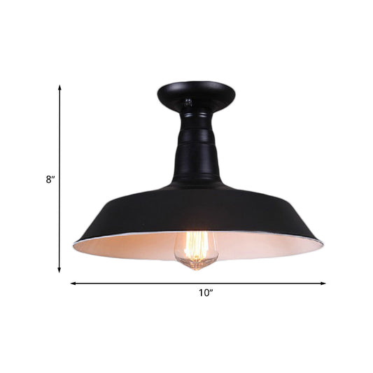 10"/14" Dia 1 Bulb Semi-Flush Mount Light Industrial Barn Shade Metallic Close to Ceiling Light in Black Clearhalo 'Ceiling Lights' 'Close To Ceiling Lights' 'Close to ceiling' 'Semi-flushmount' Lighting' 767179