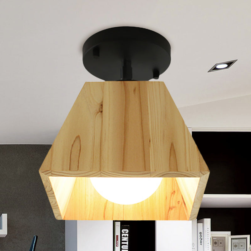 Wooden Trapezoid Semi Mount Lighting Modern Style 1/2/3-Light Bedroom Ceiling Light Fixture 1 Wood Clearhalo 'Ceiling Lights' 'Close To Ceiling Lights' 'Close to ceiling' 'Semi-flushmount' Lighting' 767181