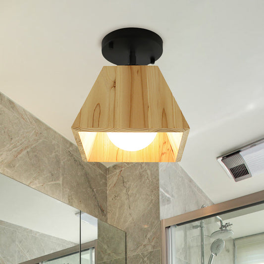 Wooden Trapezoid Semi Mount Lighting Modern Style 1/2/3-Light Bedroom Ceiling Light Fixture Clearhalo 'Ceiling Lights' 'Close To Ceiling Lights' 'Close to ceiling' 'Semi-flushmount' Lighting' 767182