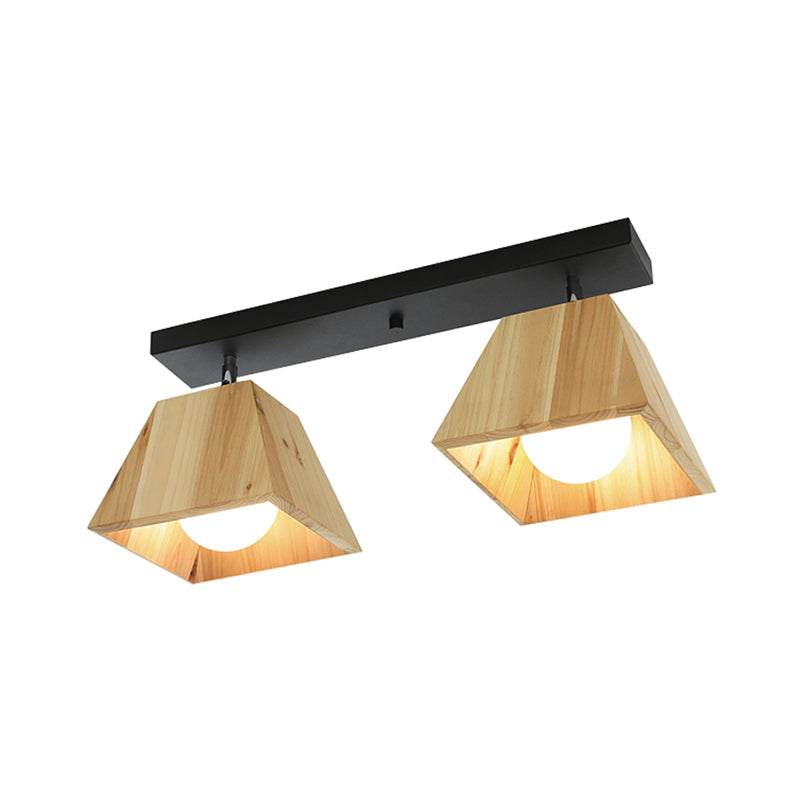 Wooden Trapezoid Semi Mount Lighting Modern Style 1/2/3-Light Bedroom Ceiling Light Fixture Clearhalo 'Ceiling Lights' 'Close To Ceiling Lights' 'Close to ceiling' 'Semi-flushmount' Lighting' 767189