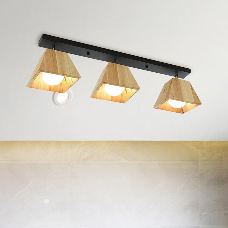 Wooden Trapezoid Semi Mount Lighting Modern Style 1/2/3-Light Bedroom Ceiling Light Fixture 3 Wood Clearhalo 'Ceiling Lights' 'Close To Ceiling Lights' 'Close to ceiling' 'Semi-flushmount' Lighting' 767191