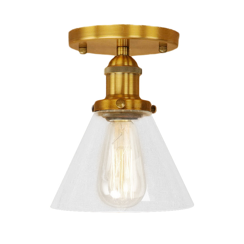 Single Light Semi Flush Mount Industrial Cone Clear Glass Light Fixtures Ceiling in Black/Bronze/Copper Clearhalo 'Ceiling Lights' 'Close To Ceiling Lights' 'Close to ceiling' 'Glass shade' 'Glass' 'Semi-flushmount' Lighting' 767209