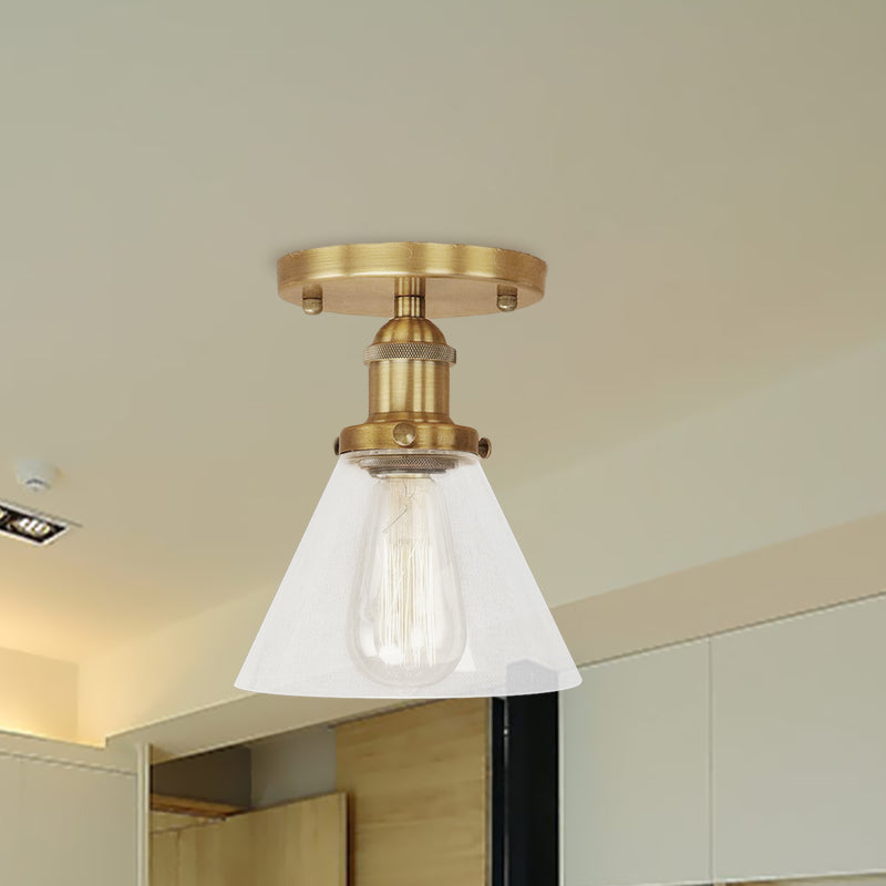 Single Light Semi Flush Mount Industrial Cone Clear Glass Light Fixtures Ceiling in Black/Bronze/Copper Clearhalo 'Ceiling Lights' 'Close To Ceiling Lights' 'Close to ceiling' 'Glass shade' 'Glass' 'Semi-flushmount' Lighting' 767215
