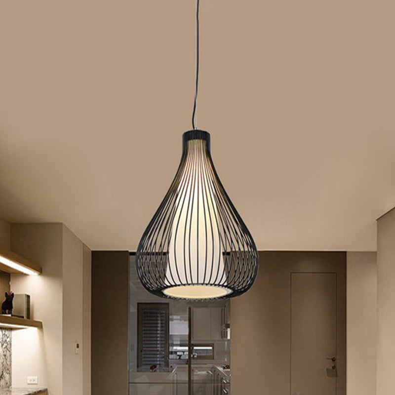 Metallic Black/White Ceiling Lighting Teardrop Cage Shade 1 Bulb Retro Industrial Pendant Light Fixture Clearhalo 'Art Deco Pendants' 'Black' 'Cast Iron' 'Ceiling Lights' 'Ceramic' 'Crystal' 'Industrial Pendants' 'Industrial' 'Metal' 'Middle Century Pendants' 'Pendant Lights' 'Pendants' 'Rustic Pendants' 'Tiffany' Lighting' 767339